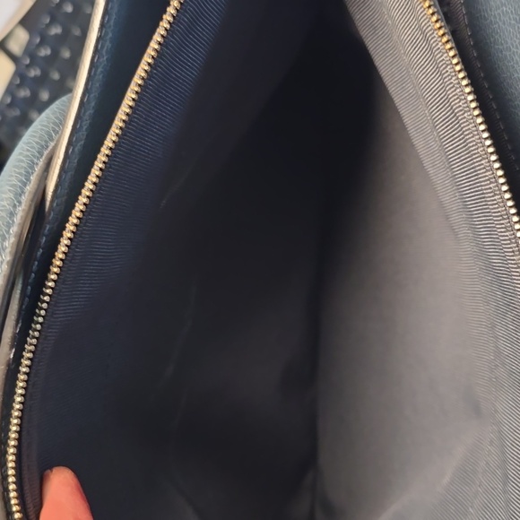 Furla Leather Shoulder Tote Dusty Blue Black Gold Logo 14x10 Excellent - Picture 13 of 13